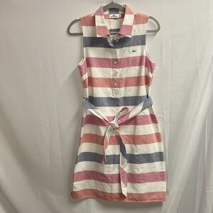 Vineyard Vines Sleeveless Oxford Shirt Dress Striped White Blue Pink Size 8